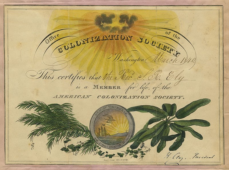 American Colonization Society certificate
