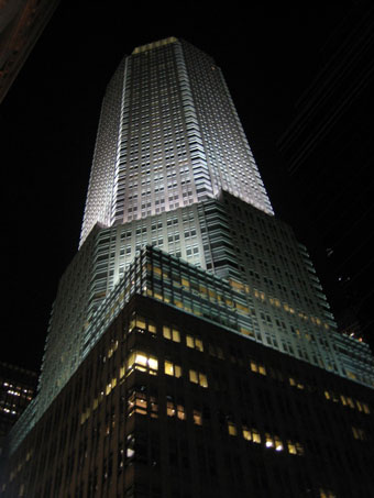 Tall building against night sky