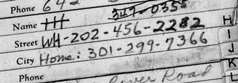Page from Bernard Baker's address book