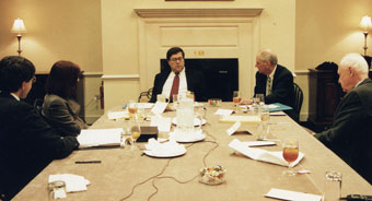 William Barr with four interviewees