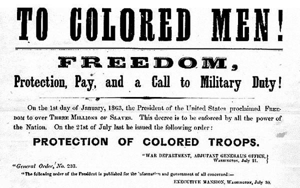Recruitment add for African American soldiers during the Civil War