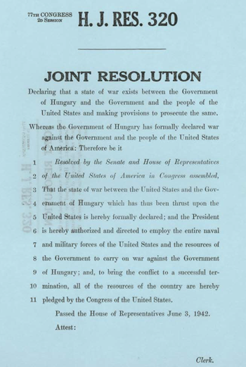 Declaration of war on Hungary