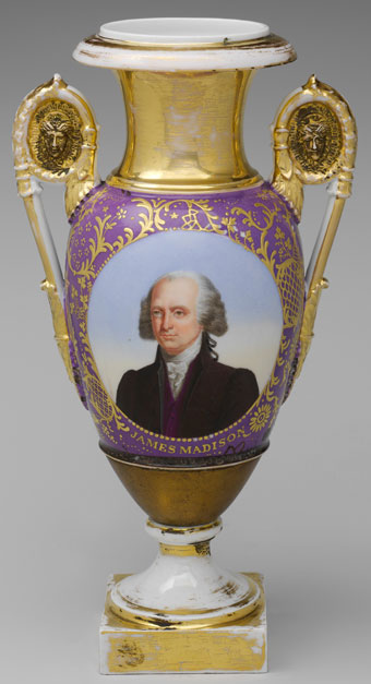 Ornate vase with image of James Madison