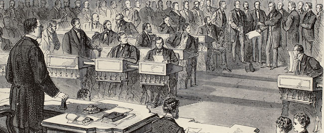 Drawing of speakers in United States Senate in 1866