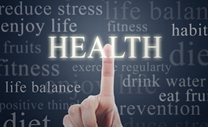 finger touching word "health"