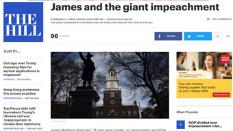 Screenshot of an article in the Hill titled "James and the Giant Impeachment"
