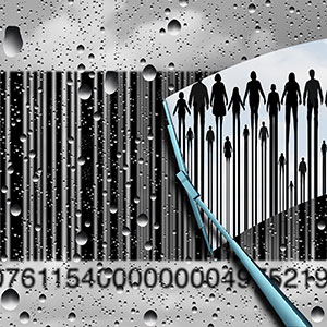 image of people beneath barcode