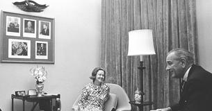 President Lyndon Johnson talks with Katharine M. “Kay” Graham of the Washington Post