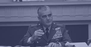 Candid portrait of General William Westmoreland, speaking and gesturing