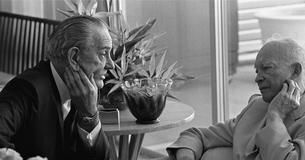 President Lyndon Johnson talks with former President Dwight Eisenhower