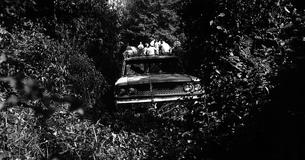 Burned out car in Mississippi countryside