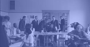 LBJ in classroom with adult students