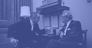LBJ and Dirksen sitting and talking