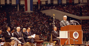 LBJ speaking at the 1968 Democratic convention
