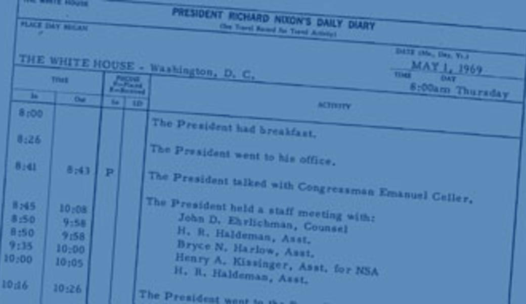 1969 page from Richard Nixon's daily diary