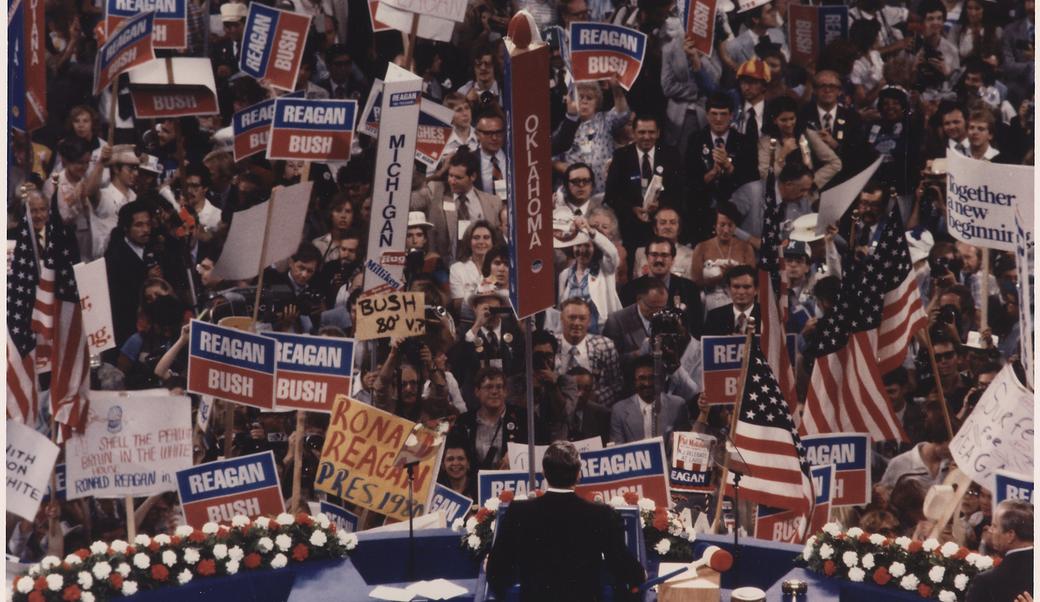 Ronald Reagan giving a victory speech