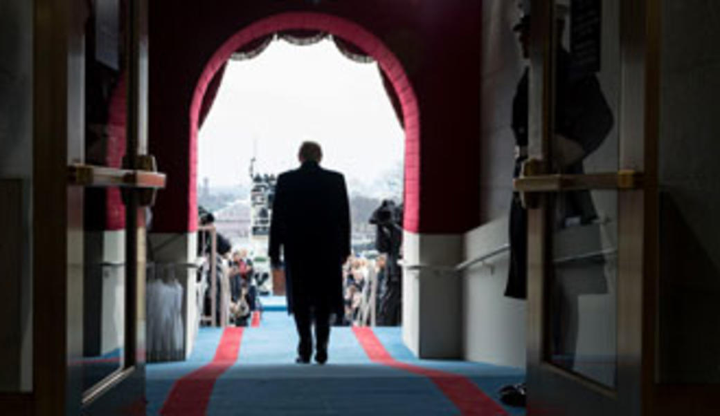Trump walking to take his seat for the inaugural swearing-in ceremony
