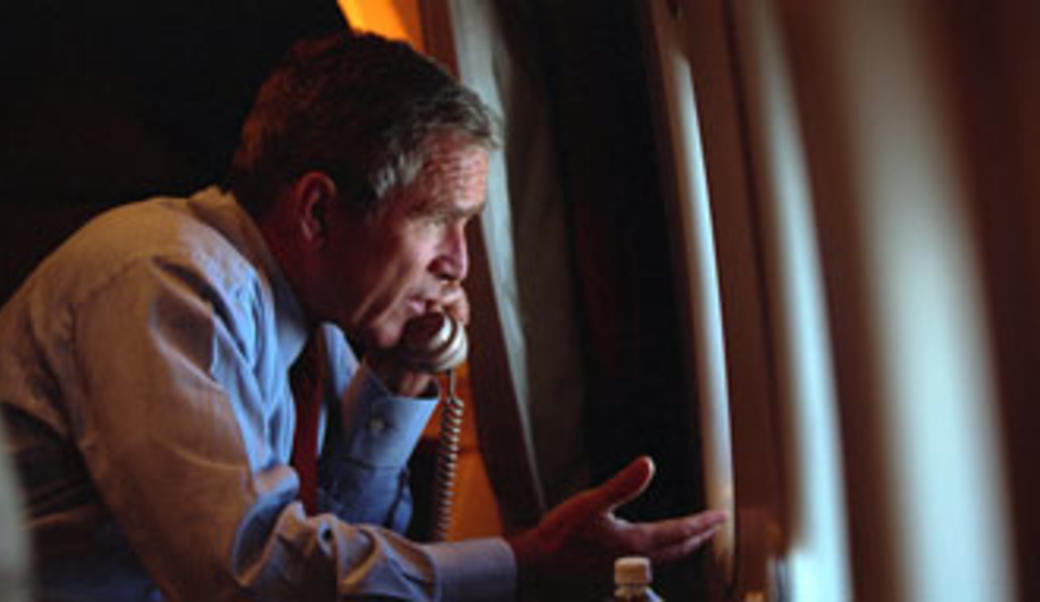 George W. Bush on the phone on AirForce One