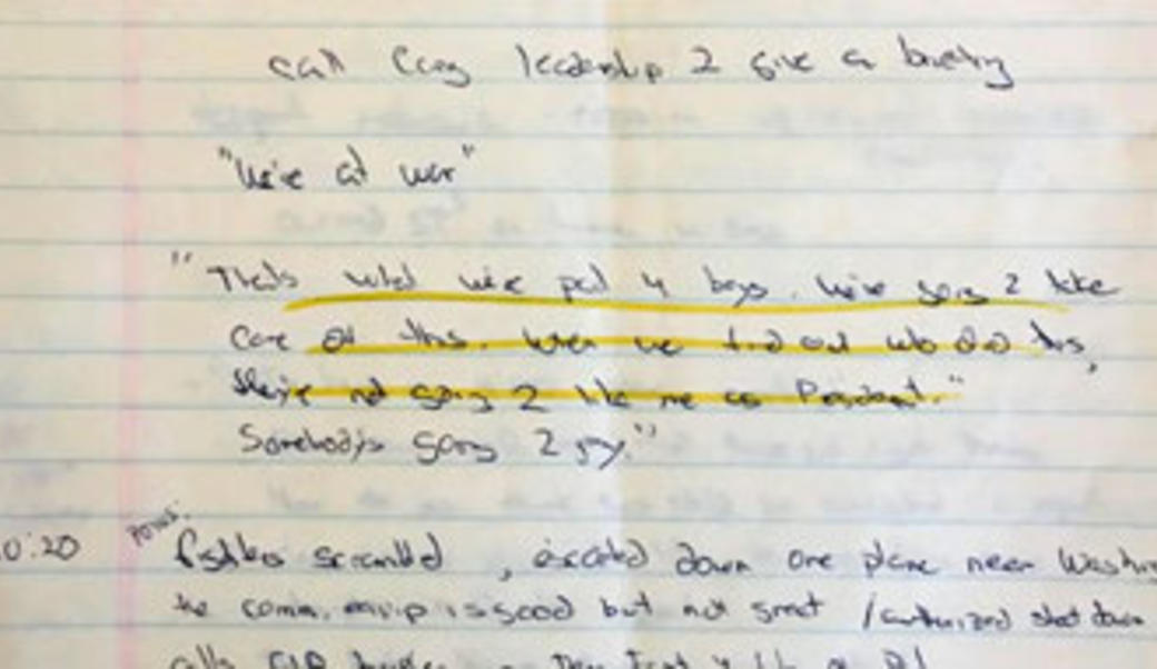 Handwritten notes from 9/11 attacks