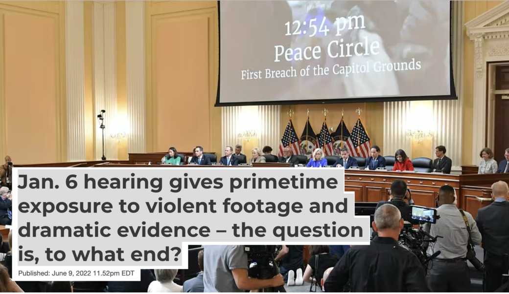 screenshot showing congressional hearing on June 9, 2022