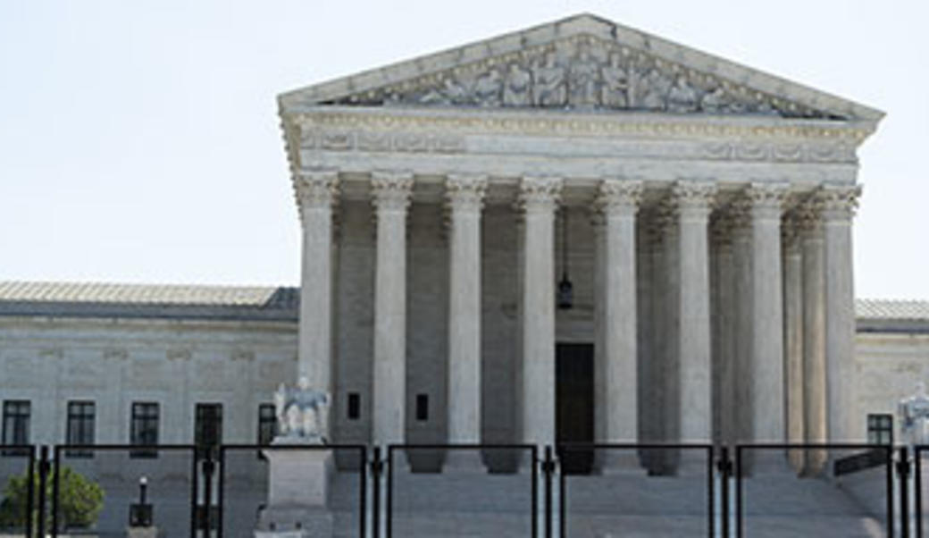 Security fencing around Supreme Court building