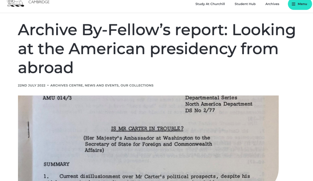 screenshot of typed analysis of Carter presidency by Peter Jay