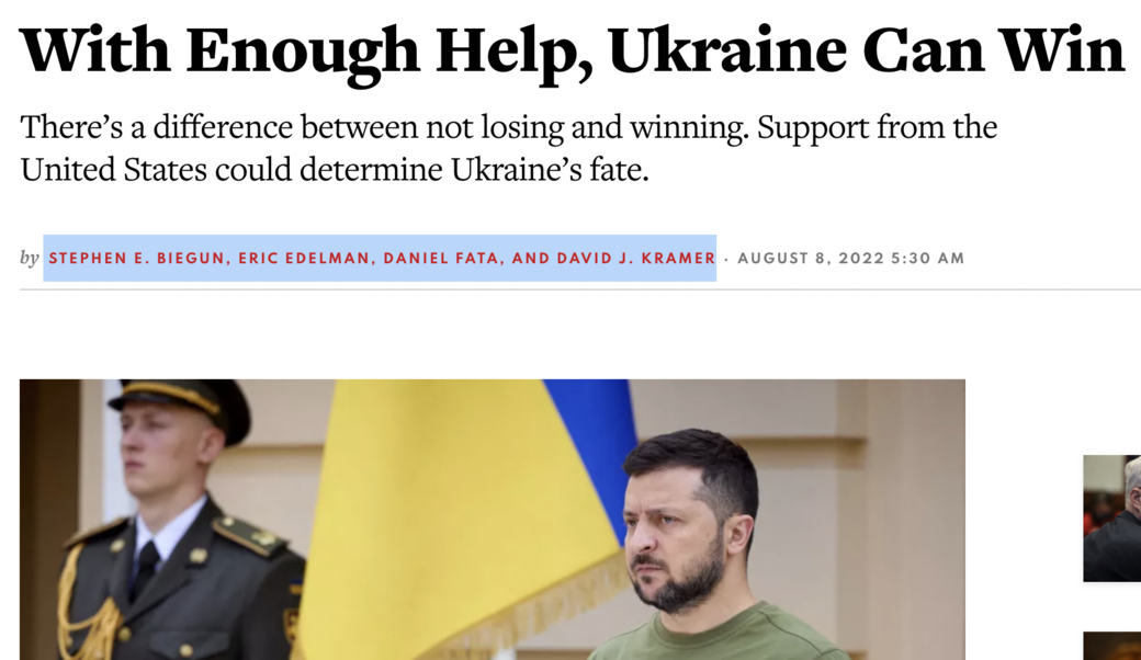 screenshot of headline with photograph of President Zelensky August 2022