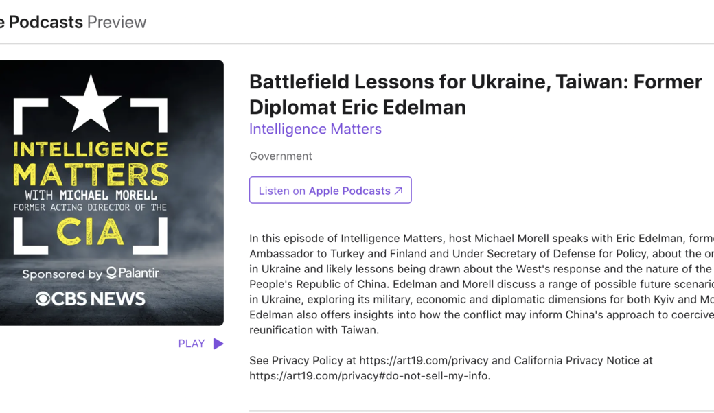 screenshot of Intelligence Matters headline