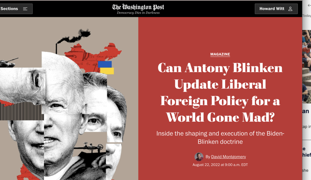 screenshot of Washington Post headline with collaged photo of Joe Biden and Anthony Blinken