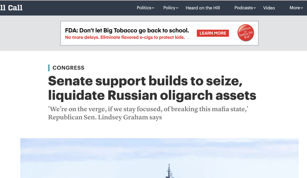 screenshot of Rollcall article