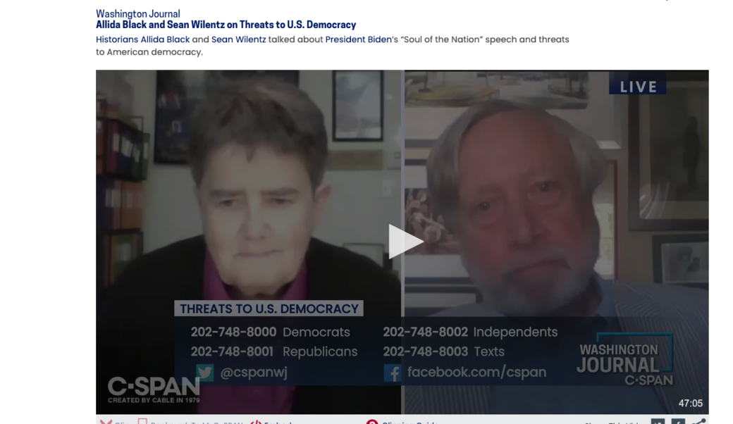 screenshot showing Allida Black and Sean Wilentz 