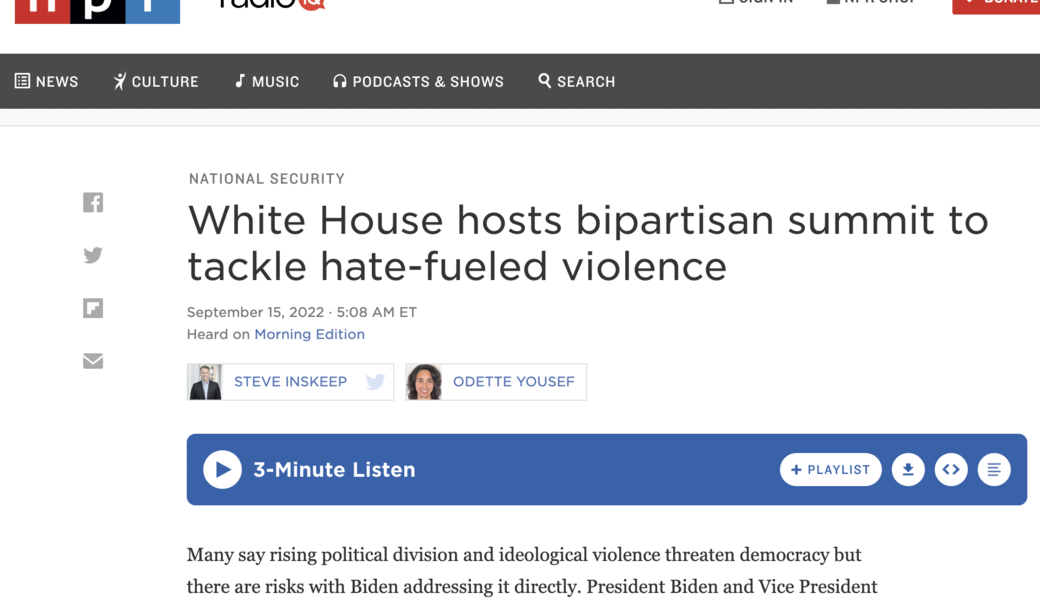 screenshot of NPR headline