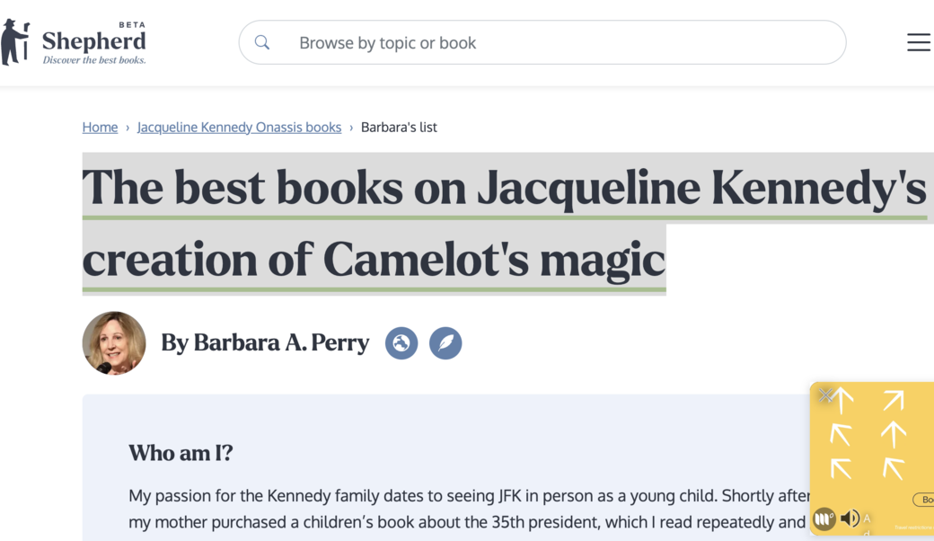 screenshot of article title including headshot of Barbara Perry