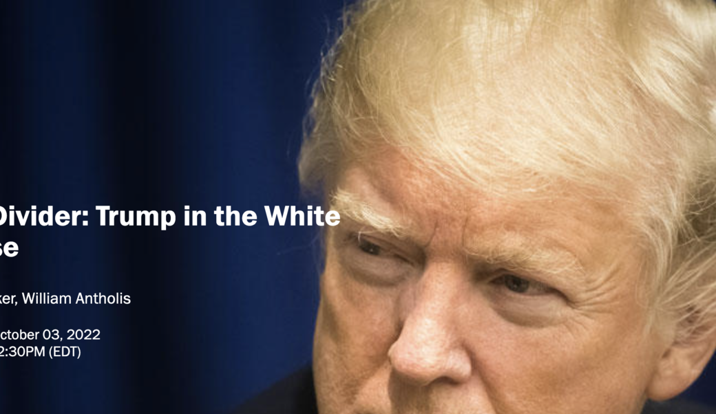 screenshot of event headline with photo of former President Trump