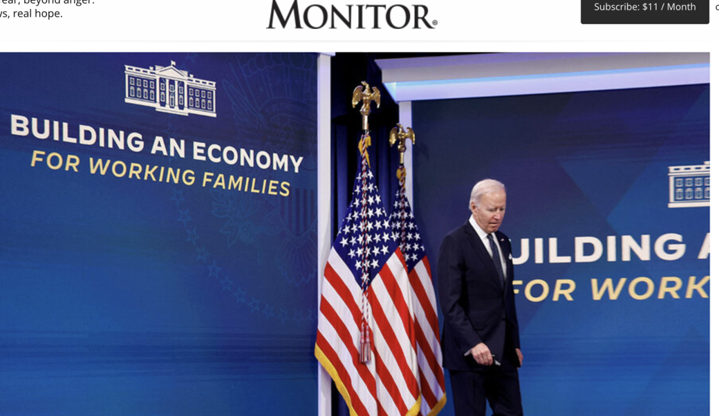 screenshot of article headline and photograph of President Joseph Biden