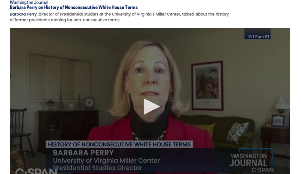 screenshot of interview title and still video image of Barbara A. Perry