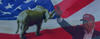 Elephant on American flag with Donald Trump waving