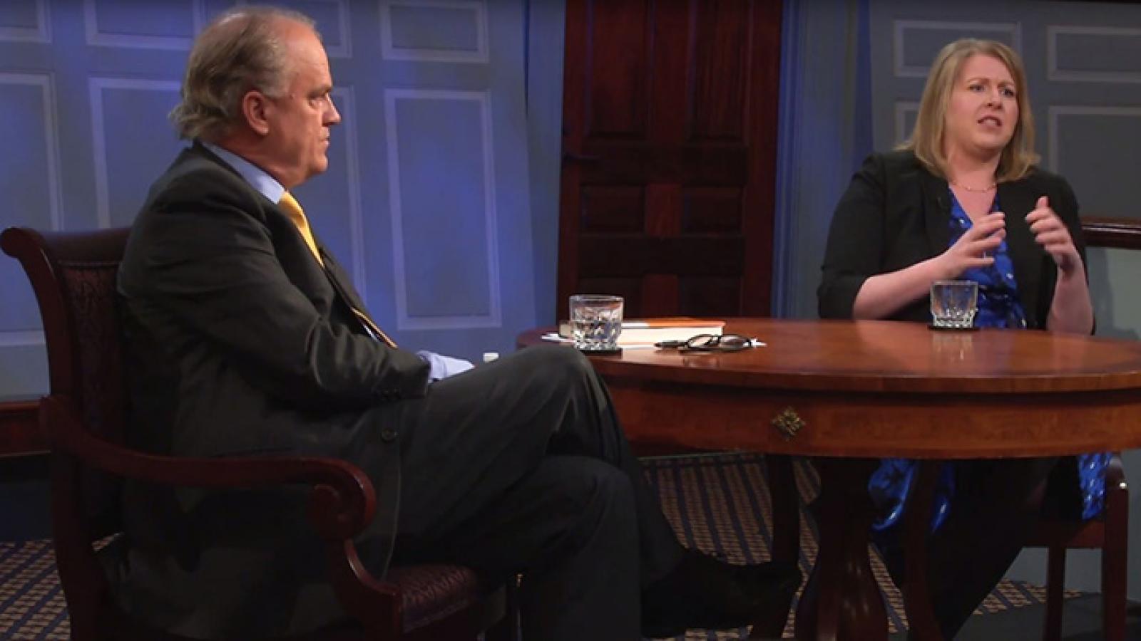 Miller Center historian Nicole Hemmer takes questions on conservative media from the American Forum studio audience