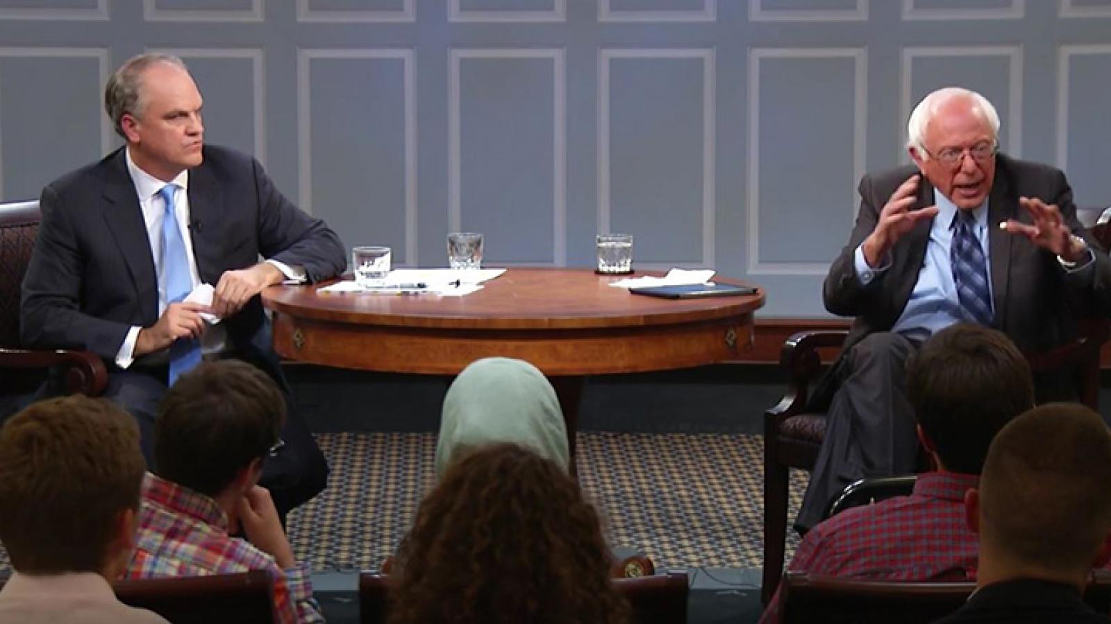 Democratic presidential candidate Bernie Sanders takes questions from the American Forum studio audience