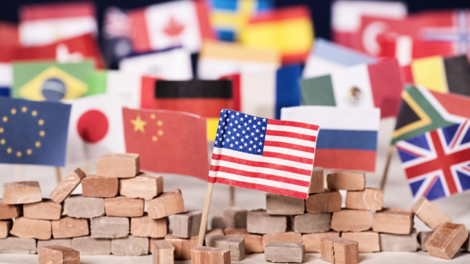 stick flags - usa, china, japan